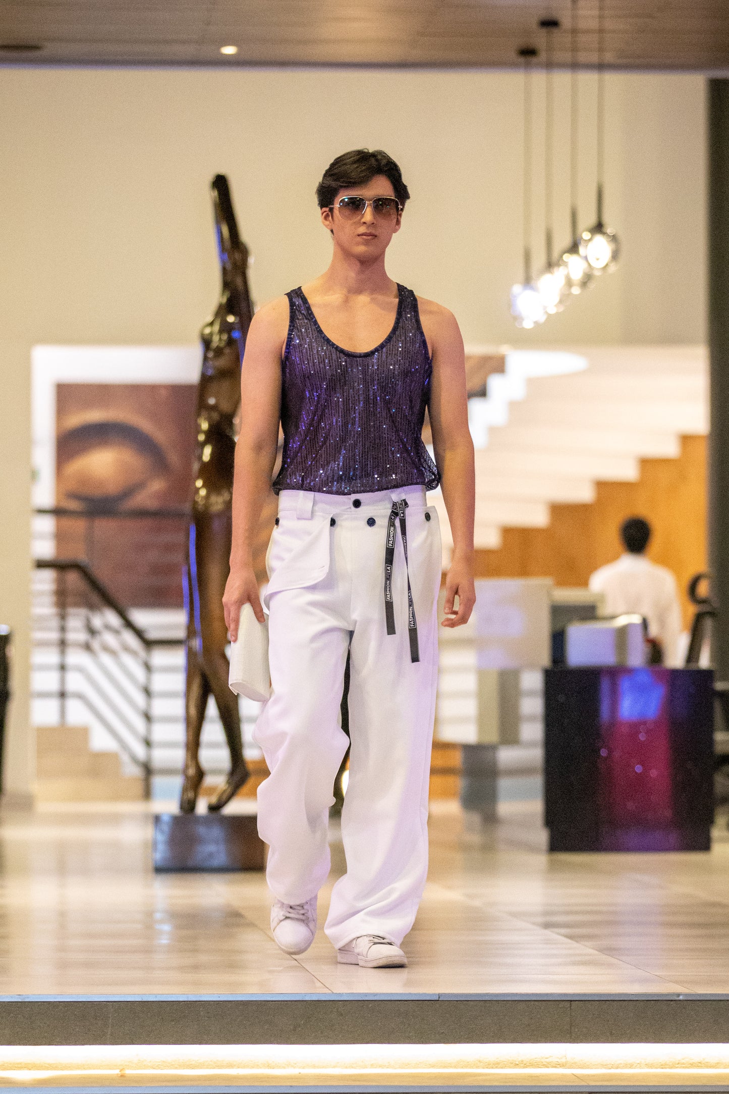 Blue Sequin Tank Top