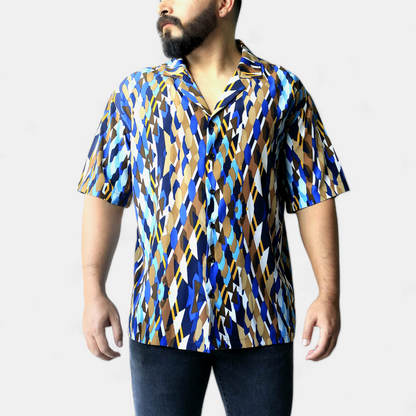 Camisa Mosaico De Colores Con Cuello Bowling