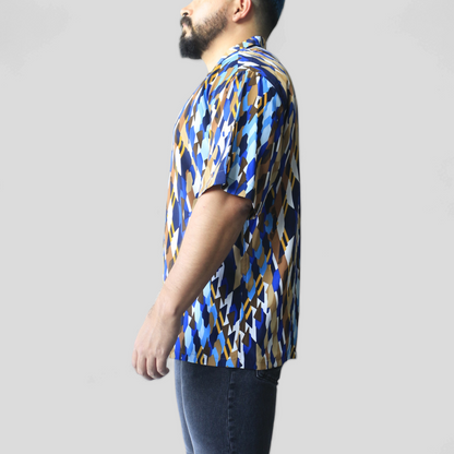 Camisa Mosaico De Colores Con Cuello Bowling